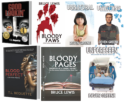 Book covers: Good Lookin', Blood Perfect, Bloody Paws, Bloody Pages, Unnatural, Unwitting, Unforeseen.