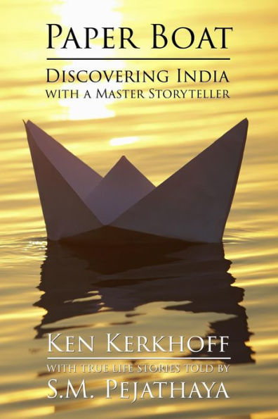 Book cover with folded paper boat floating on water.